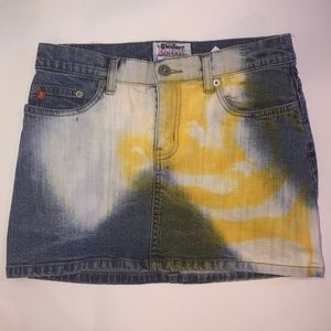 Bleached and dyed denim mini skirt